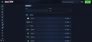 Current VegasHero payments page showing country and currency filters