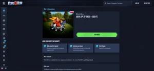 Current VegasHero welcome bonus page showing the live offer and terms