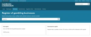 UK Gambling Commission business register search context for VegasHero