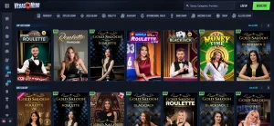 VegasHero live casino lobby showing current live-table categories